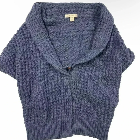 Girl’s The Eagle’s Eye Navy Blue Short Sleeve Knit Cardigan Size Small (7/8) - Picture 1 of 5